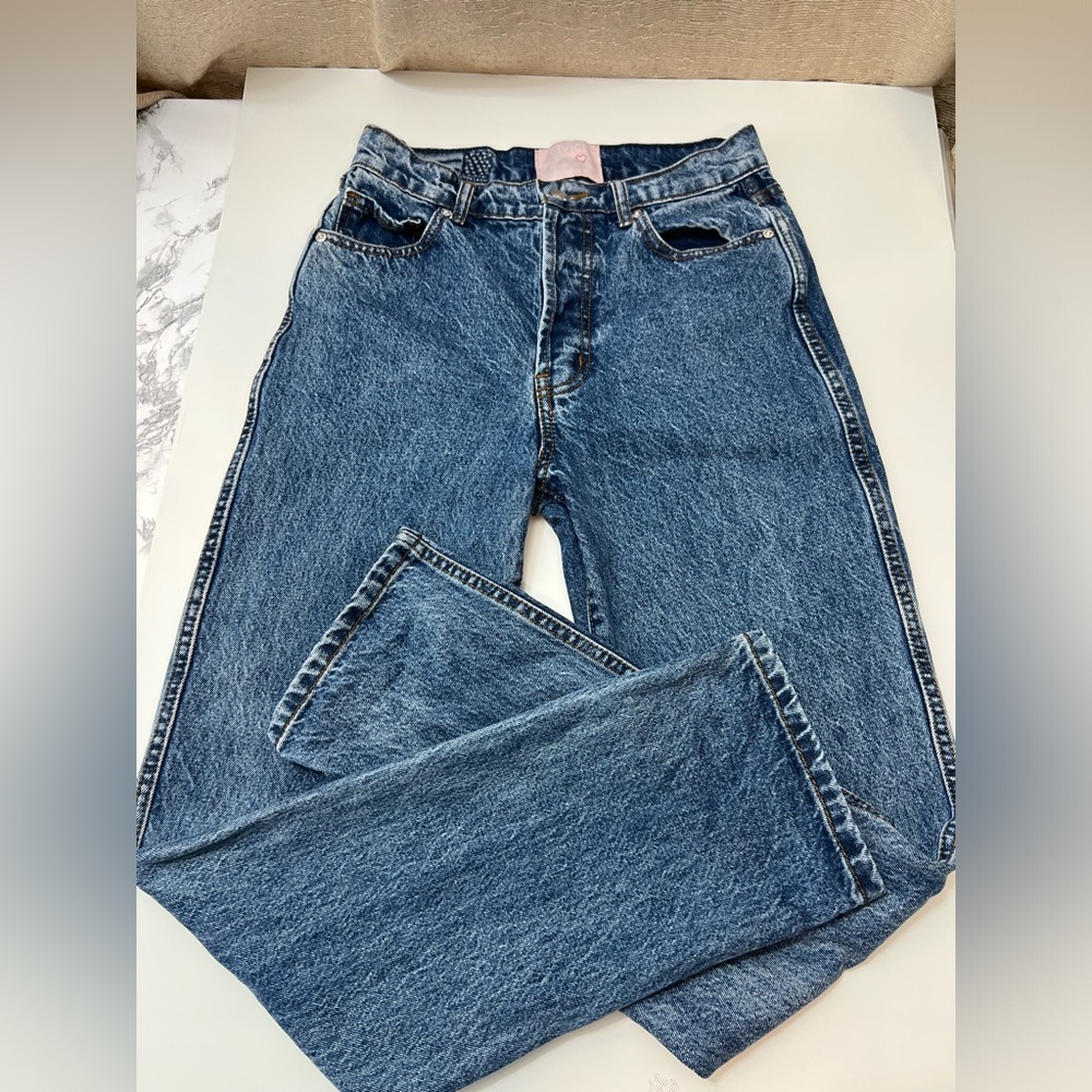 Revice Jeans Women's Straight Leg Blue Denim Pants Button Fly Cotton